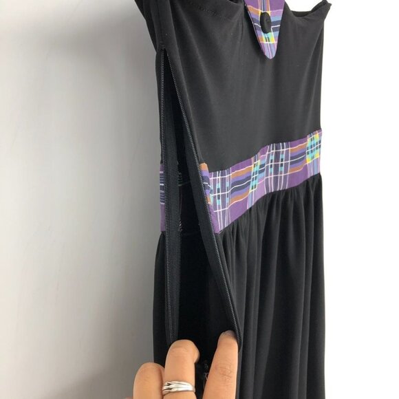 NWT Leona Edmiston Black “Velvet” Purple Plaid Halter Sleeveless Mini Dress 6 - Picture 8 of 14